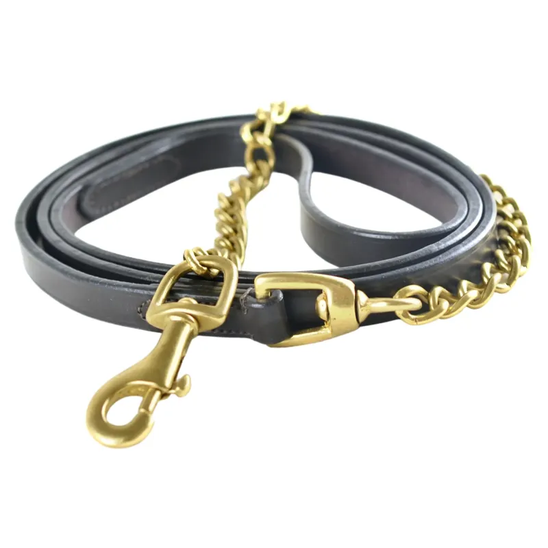 Dever Ascot Leather Lead Rein With Brass Chain 75in Brown
