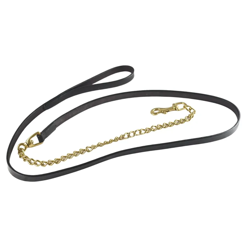 Dever Ascot Leather Lead Rein With Brass Chain 75in Brown-2