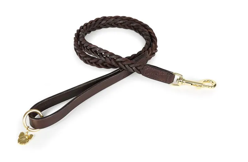 Digby and Fox Plaited Dog Lead 110cm Brown