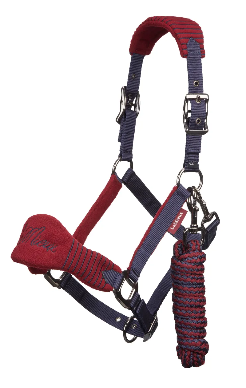 LeMieux Vogue Fleece Headcollar  and Leadrope Burgandy Navy-1