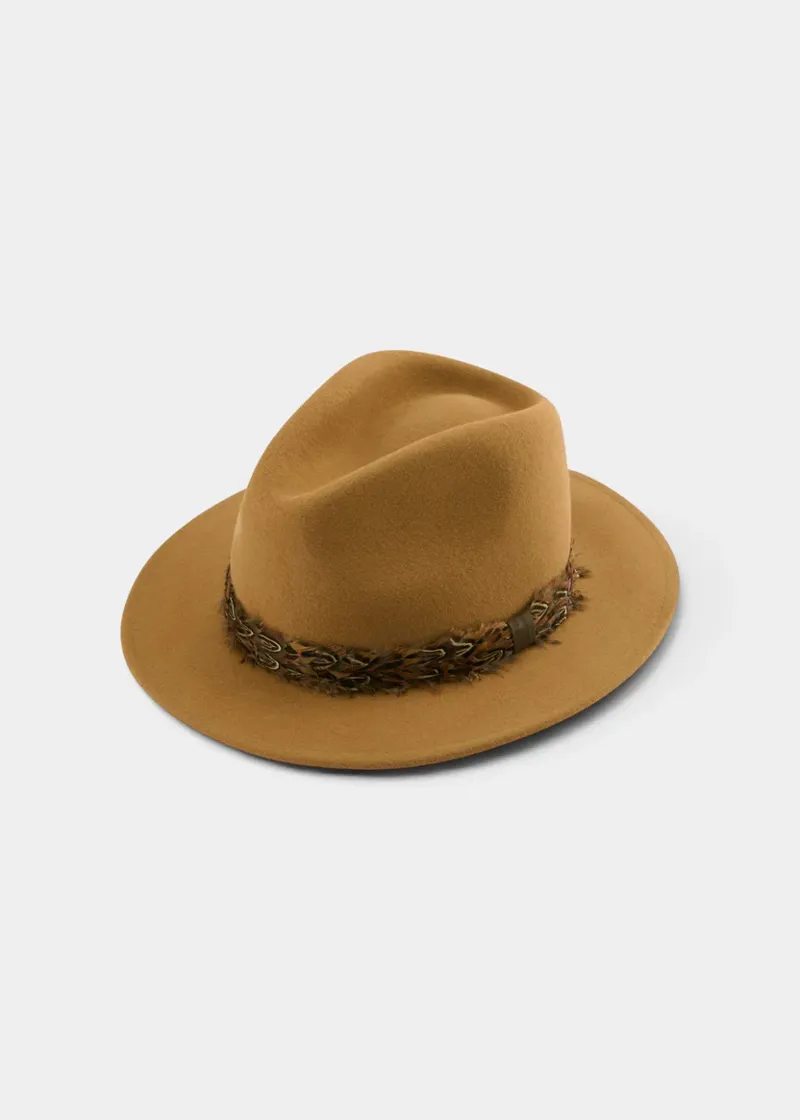 Alan Paine Richmond Fedora Felt Hat With Feather Band Caramel