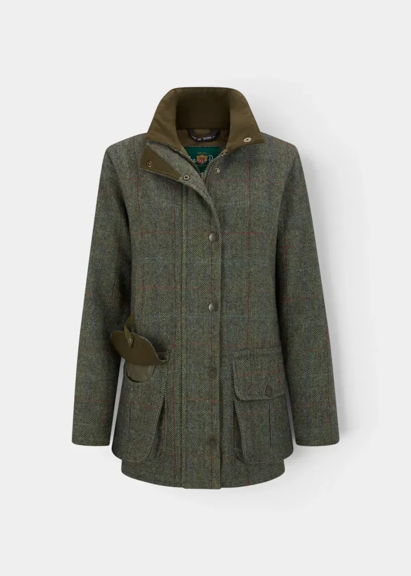 Alan Paine Ladies Rutland Tweed Waterproof Coat Juniper