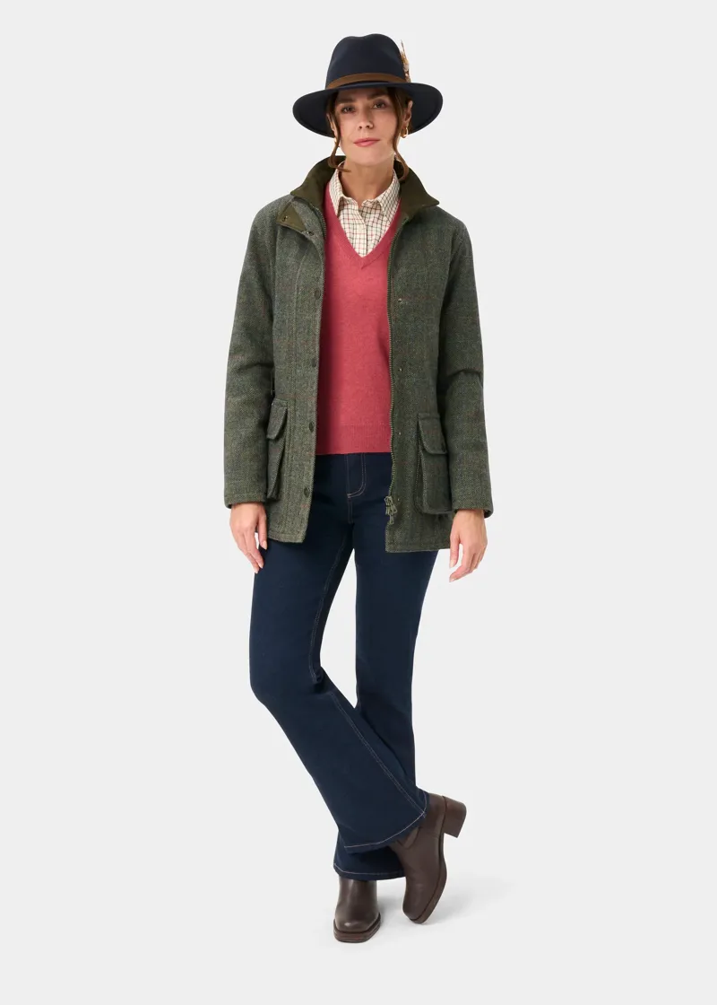 Alan Paine Ladies Rutland Tweed Waterproof Coat Juniper-6