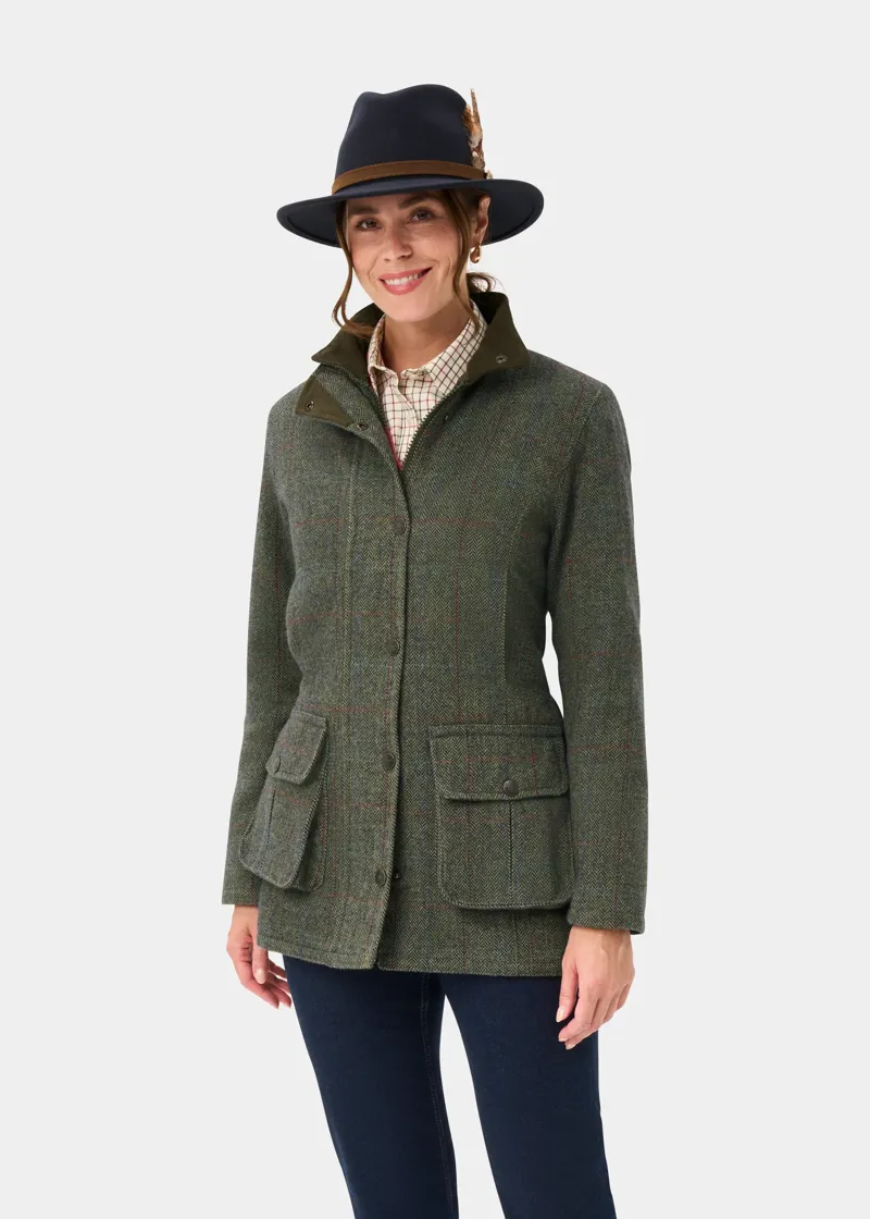 Alan Paine Ladies Rutland Tweed Waterproof Coat Juniper-1
