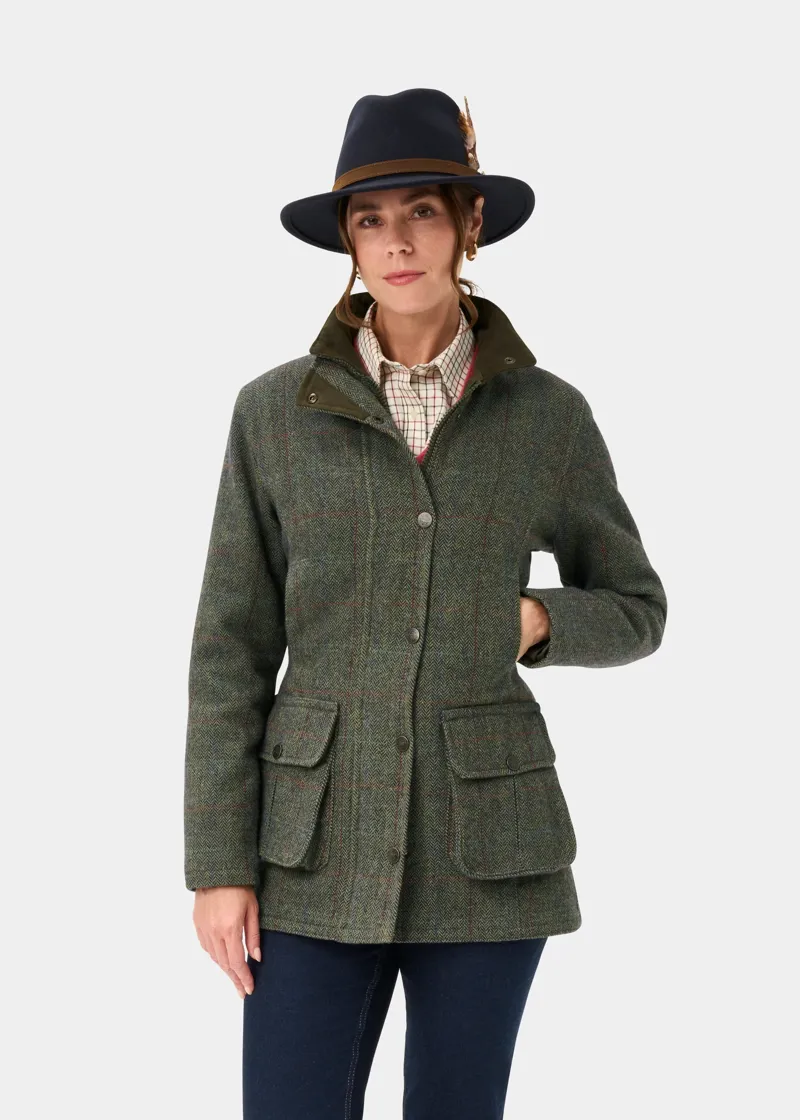 Alan Paine Ladies Rutland Tweed Waterproof Coat Juniper-2